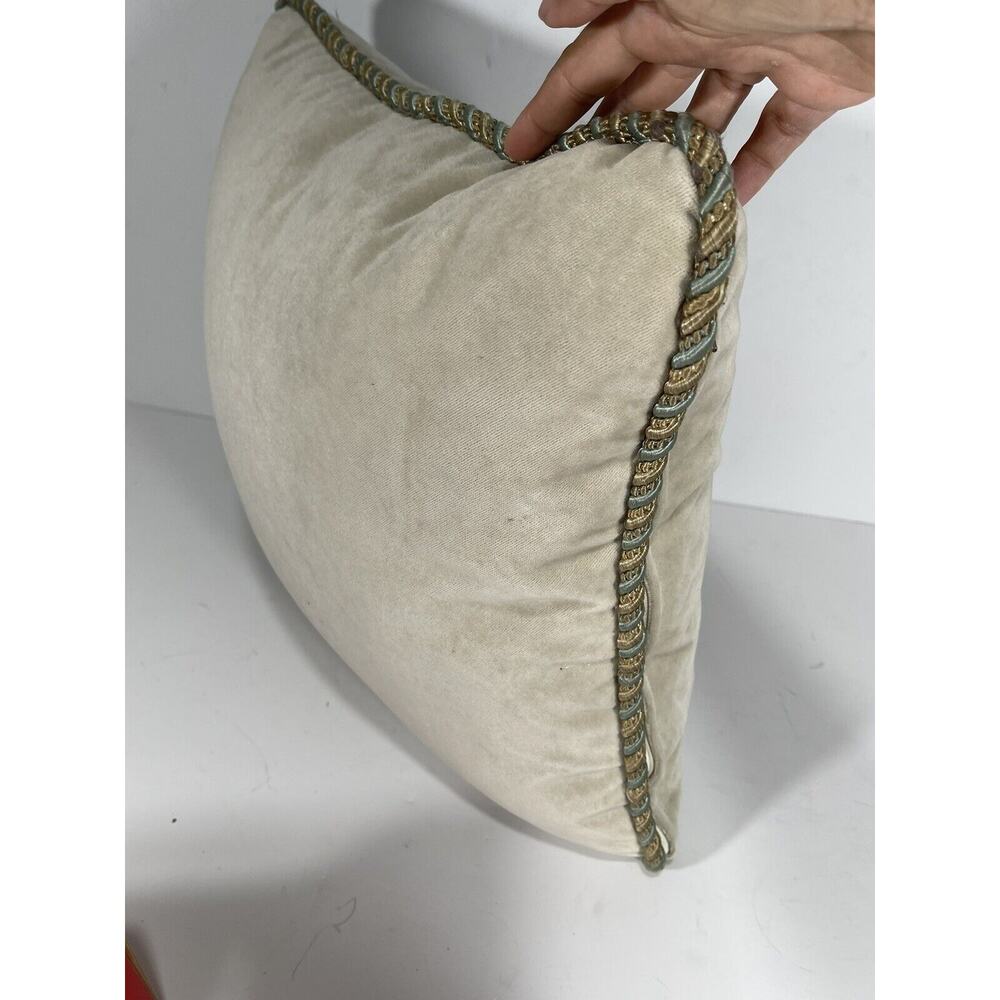 Suede Luxury Calico Corners tweed Trim‎ Tan Square pillow w Feather down insert